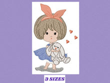 Load image into Gallery viewer, Baby Girl embroidery designs - Toodler embroidery design machine embroidery pattern - girl with bunny embroidery file - instant download
