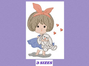 Baby Girl embroidery designs - Toodler embroidery design machine embroidery pattern - girl with bunny embroidery file - instant download