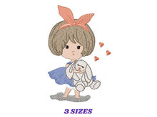 Load image into Gallery viewer, Baby Girl embroidery designs - Toodler embroidery design machine embroidery pattern - girl with bunny embroidery file - instant download
