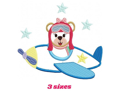 Pilot Bear embroidery designs - Plane embroidery design machine embroidery pattern -Teddy bear applique design - baby girl embroidery file
