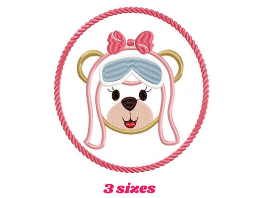 Pilot Bear embroidery designs - Frame embroidery design machine embroidery pattern - Female pilot bear embroidery file  baby girl embroidery