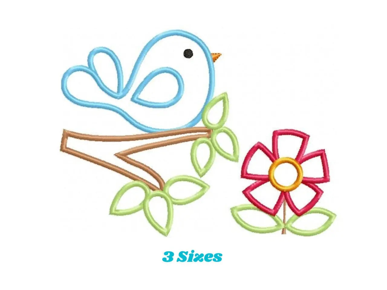 Bird embroidery designs - Bird with Flower applique machine embroidery pattern - Easy Bird applique design - Instant download pes jef dst Marcia Embroidery