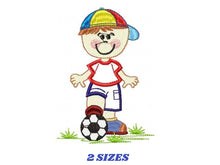 Cargar imagen en el visor de la galería, Boy with ball embroidery design - Baby boy embroidery design machine embroidery pattern - Soccer player embroidery file - instant download
