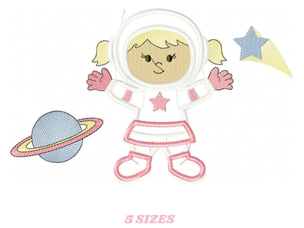 Astronaut embroidery designs - Girl embroidery design machine embroidery pattern - Space embroidery file - Rocket embroidery applique design