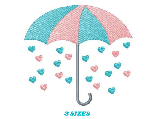 Umbrella with hearts embroidery designs - Umbrella embroidery design machine embroidery pattern - baby girl embroidery file hearts rain