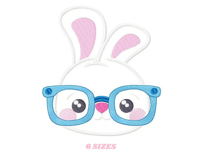Bunny with glasses embroidery design - Rabbit face machine embroidery pattern - Boy Rabbit with glasses applique - Instant download pes Marcia Embroidery