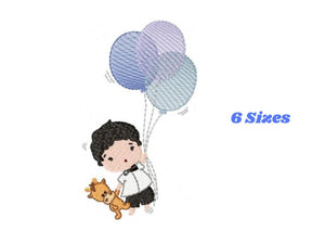 Balloon embroidery designs - Boy with balloons embroidery design machine embroidery pattern - Baby boy embroidery file filled design pes jef