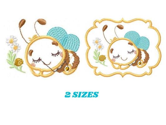 Bee embroidery design - Sleeping Honey Bee embroidery designs machine embroidery pattern - Bee applique frame tag - instant download pes jef