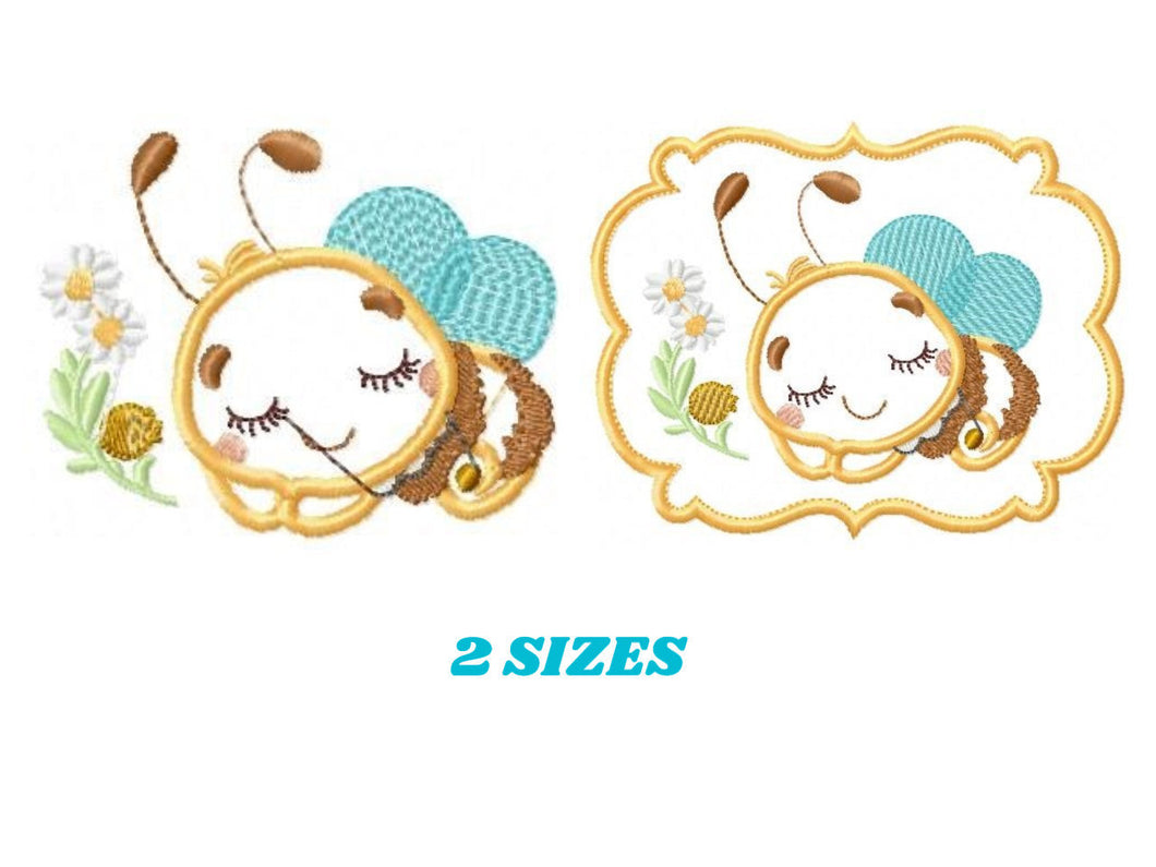 Bee embroidery design - Sleeping Honey Bee embroidery designs machine embroidery pattern - Bee applique frame tag - instant download pes jef