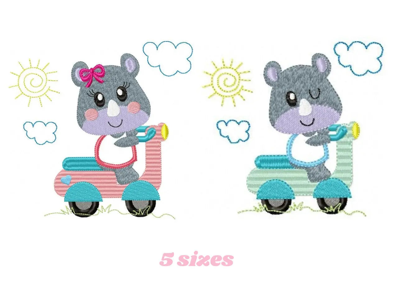 Rhino embroidery designs - Motorcycle embroidery design machine embroidery pattern - baby boy embroidery file - girl embroidery fill stitch Marcia Embroidery