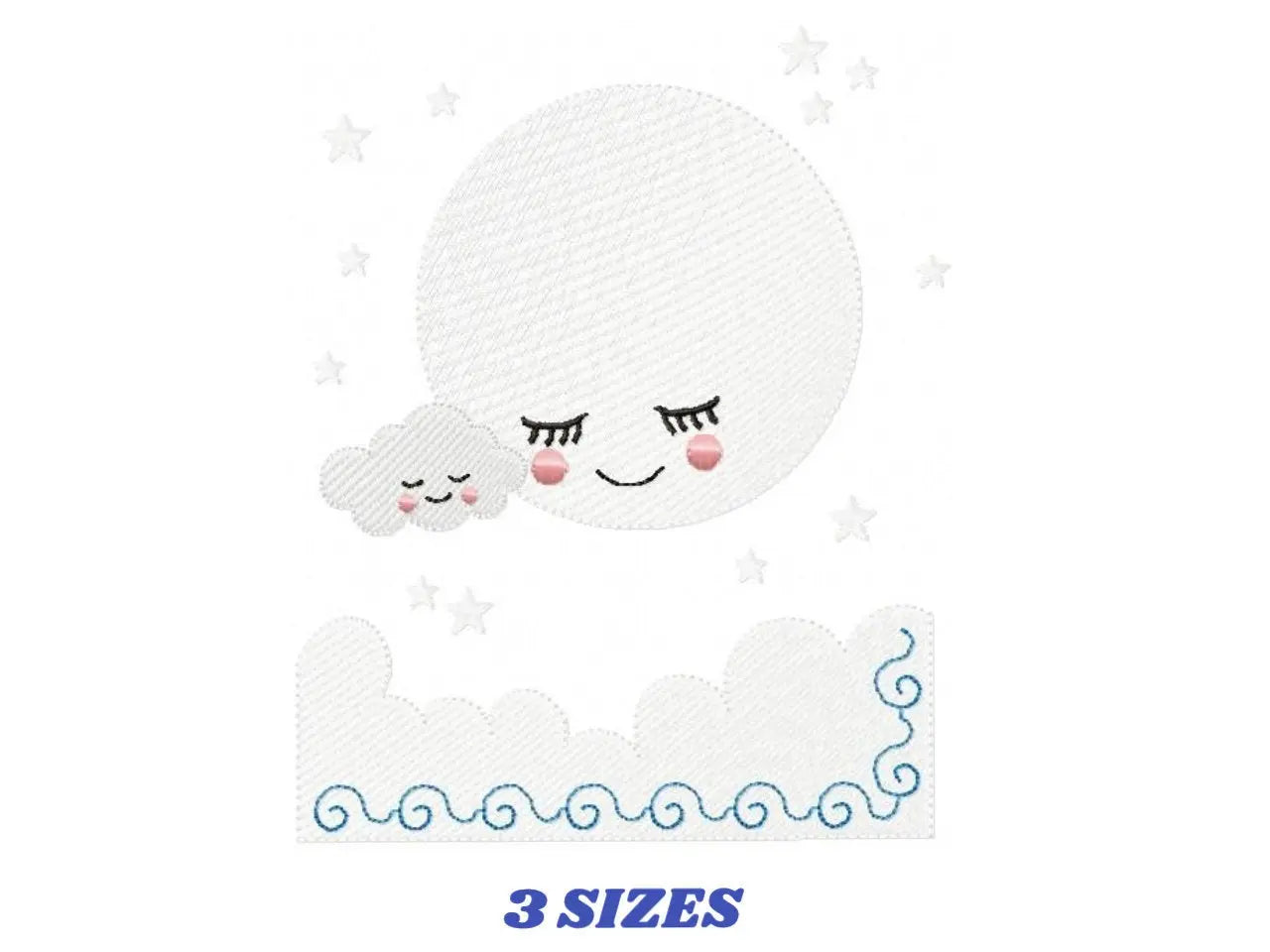 Cloud embroidery design - Moon embroidery design machine embroidery pattern - baby boy embroidery file - night sky embroidery filled design Marcia Embroidery