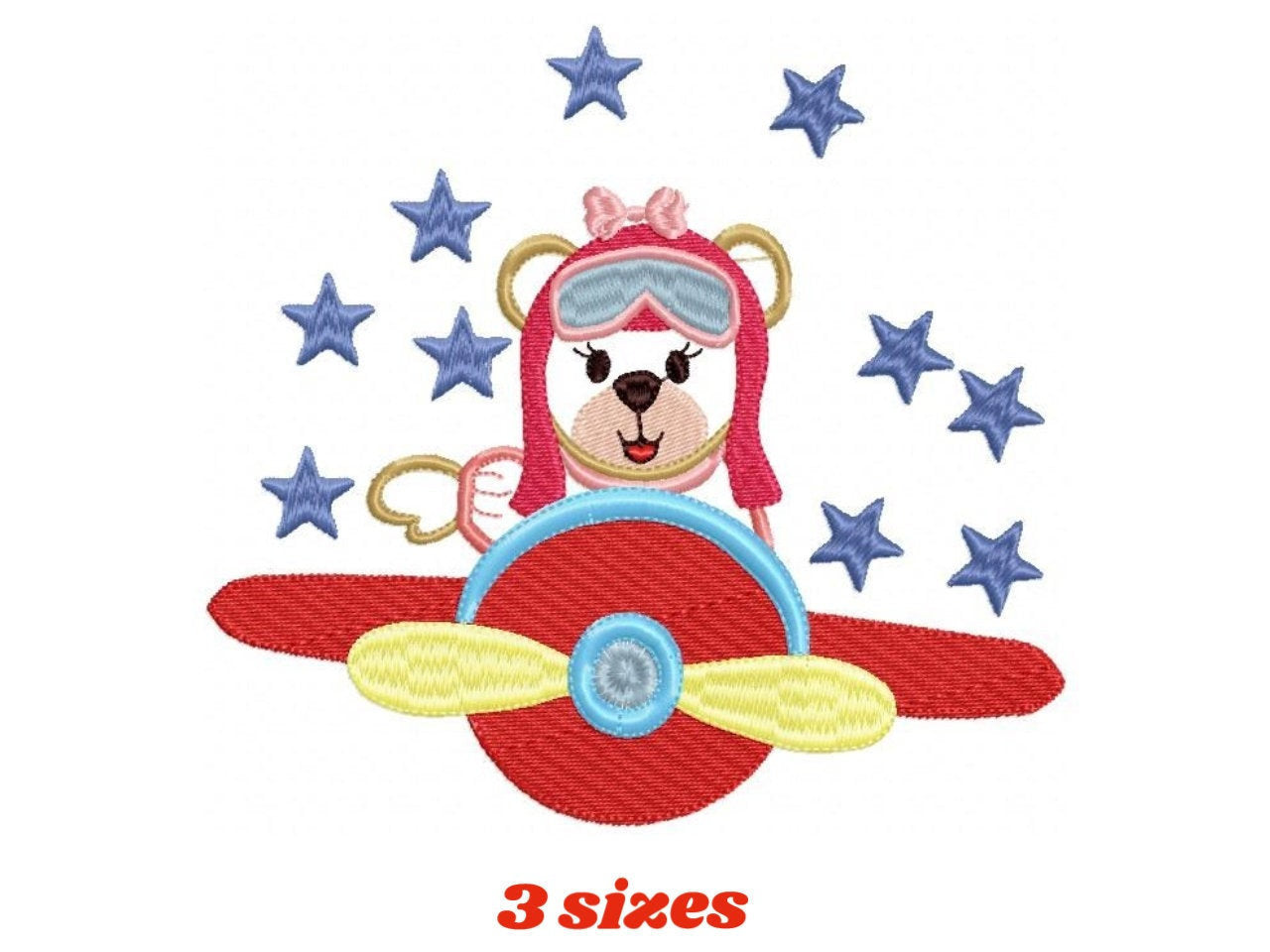 Pilot Bear embroidery designs - Plane embroidery design machine embroidery pattern - Female bear applique design - baby girl embroidery