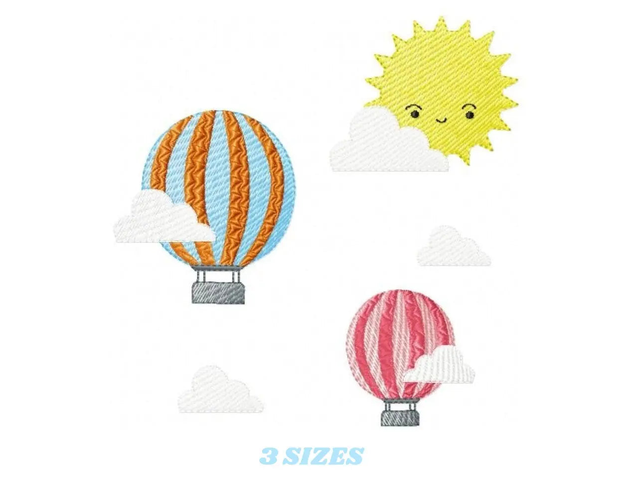 Hot air balloon embroidery design - Balloons with clouds in the sky machine embroidery pattern - Baby Boy and Girl file - Instant download pes jef Marcia Embroidery