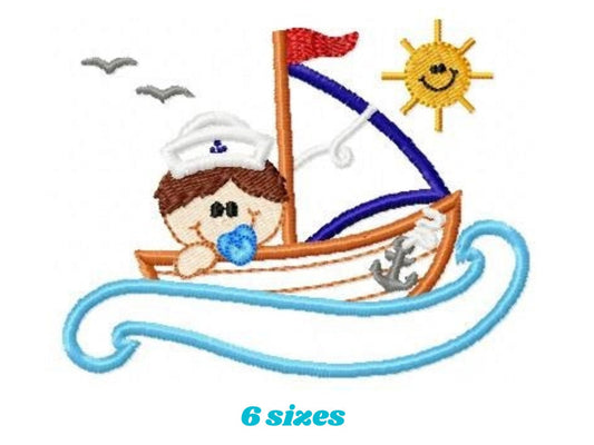 Boat embroidery design - Boy embroidery design machine embroidery pattern - baby embroidery file - kid embroidery boat applique design