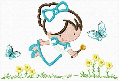 Fairy embroidery design - Fantasy magical Pixie with flowers embroidery machine pattern - Fairy godmother applique design - Instant download Marcia Embroidery
