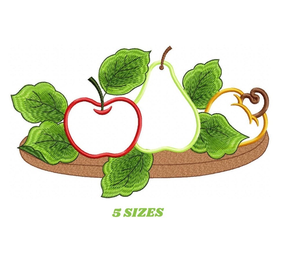 Fruit Basket embroidery designs - Kitchen Towel machine embroidery pattern - Fruit applique file - Apple Pear and Cashew - Instant download