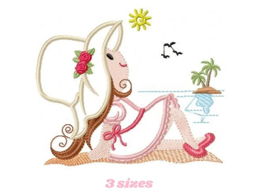 Girl embroidery designs - Woman embroidery design machine embroidery pattern - girl at the beach embroidery file - instant download ocean Marcia Embroidery