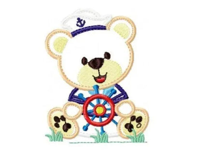 Sailor Bear embroidery design - Teddy machine embroidery pattern - Sailor bear applique design - Bear with cap and rudder - Instant download Marcia Embroidery