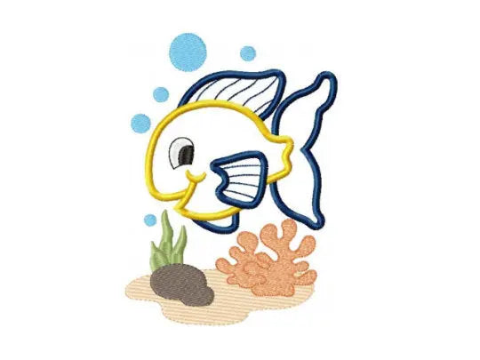 Golden fish embroidery designs - aquarium embroidery design machine embroidery pattern - children embroidery file - fishbowl applique design Marcia Embroidery