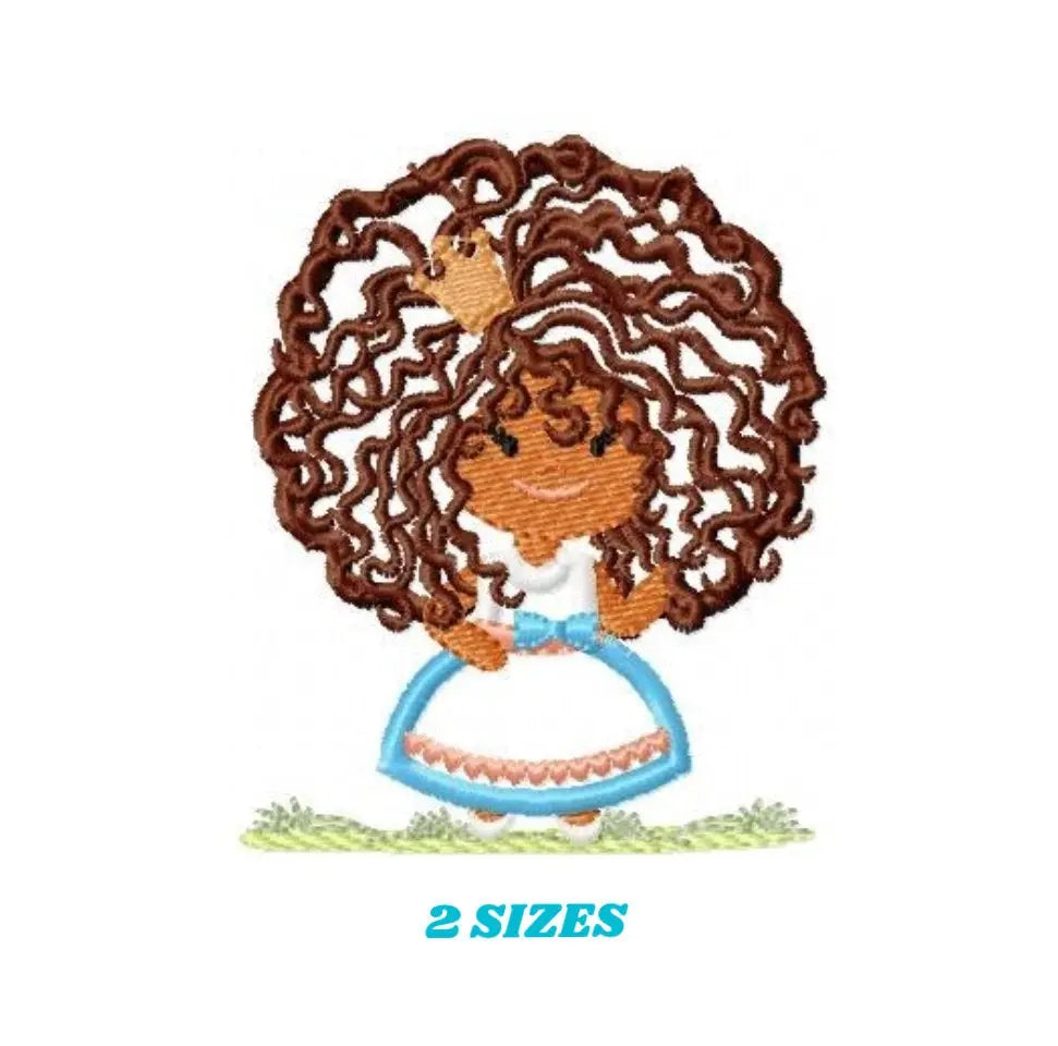 Princess embroidery designs - Curly hair girl embroidery design machine embroidery pattern - Baby embroidery afro american applique design Marcia Embroidery