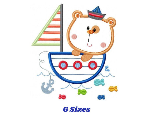 Bear embroidery designs - Sailor embroidery design machine embroidery pattern - Sailor bear with boat applique design - instant download pes