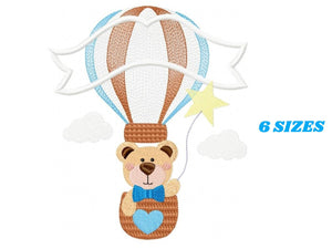 Bear embroidery designs - Hot air balloon embroidery design machine embroidery pattern - Nursery embroidery - bear filled stitch newborn