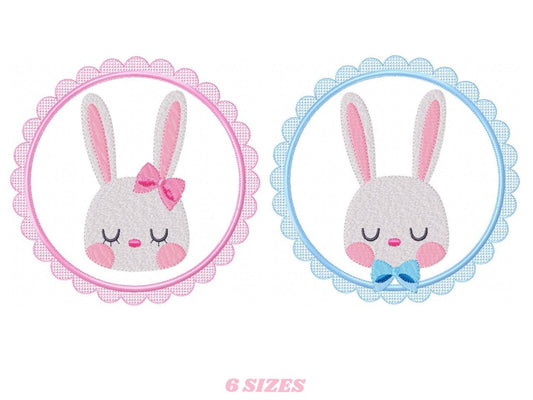 Bunny embroidery design - Rabbit embroidery designs machine embroidery pattern - Baby boy and girl nursery frame file - Instant download pes