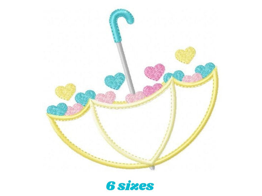 Umbrella with hearts embroidery designs - Umbrella applique machine embroidery pattern - Girl Umbrella applique - Instant download pes jef