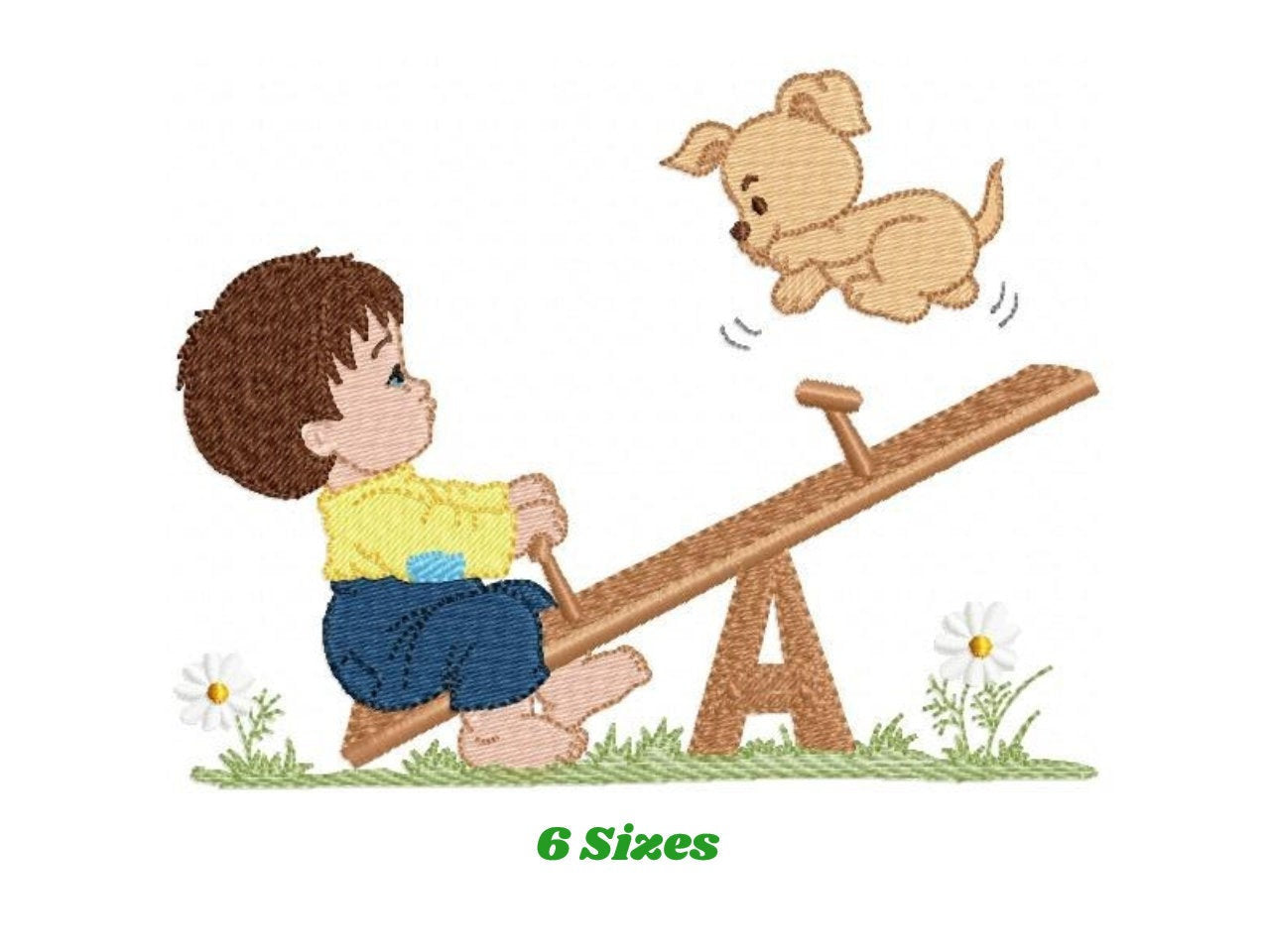 Boy embroidery designs - Dog embroidery design machine embroidery pattern - boy on swing embroidery file - kid embroidery filled design pes