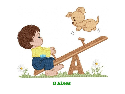 Boy embroidery designs - Dog embroidery design machine embroidery pattern - boy on swing embroidery file - kid embroidery filled design pes