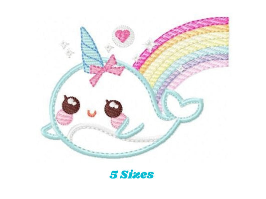 Unicorn whale embroidery designs - Whale applique machine embroidery pattern - Baby girl file - Instant digital download pes jef dst hus vp3