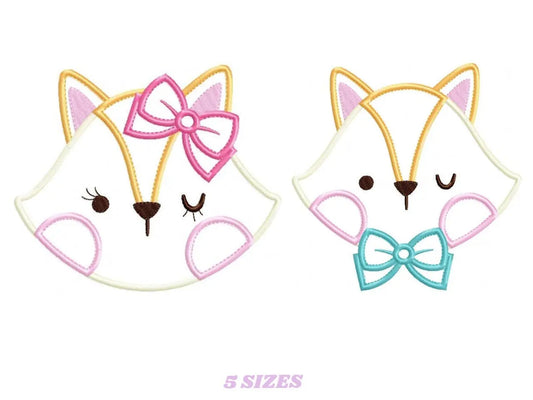 Fox with bow tie embroidery designs - Red Fox applique with lace machine embroidery pattern - Baby girl and boy file - Instant download pes Marcia Embroidery