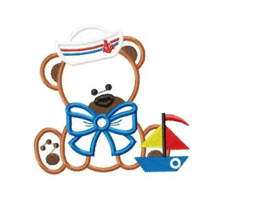 Sailor Bear embroidery designs - Nautical Teddy with boat machine embroidery pattern - Bear applique design - Instant download pes jef dst Marcia Embroidery