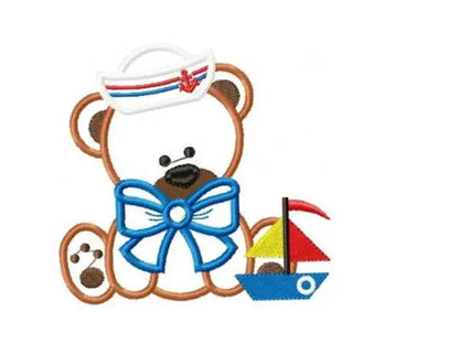 Sailor Bear embroidery designs - Nautical Teddy with boat machine embroidery pattern - Bear applique design - Instant download pes jef dst Marcia Embroidery