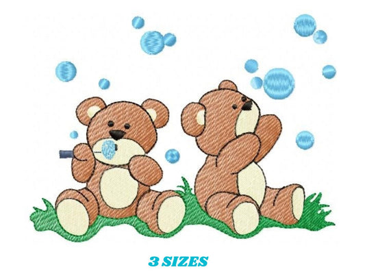 Bear blowing bubbles embroidery designs - Teddy Bear machine embroidery pattern - Baby boy Children embroidery file - Instant download pes