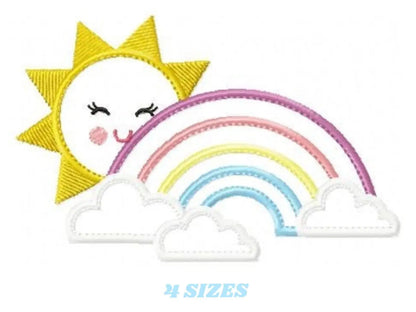 Sun and rainbow embroidery design - Rainbow with clouds applique machine embroidery pattern - Baby girl file - Instant digital download pes Marcia Embroidery