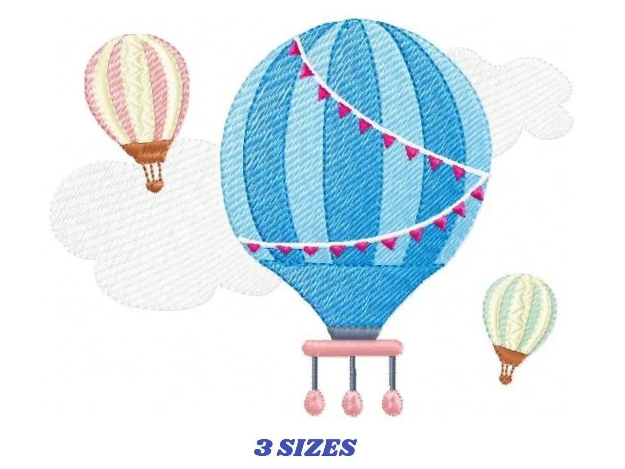 Ballon embroidery designs - Hot air balloon embroidery design machine embroidery pattern - Sky with clouds embroidery - instant download Marcia Embroidery