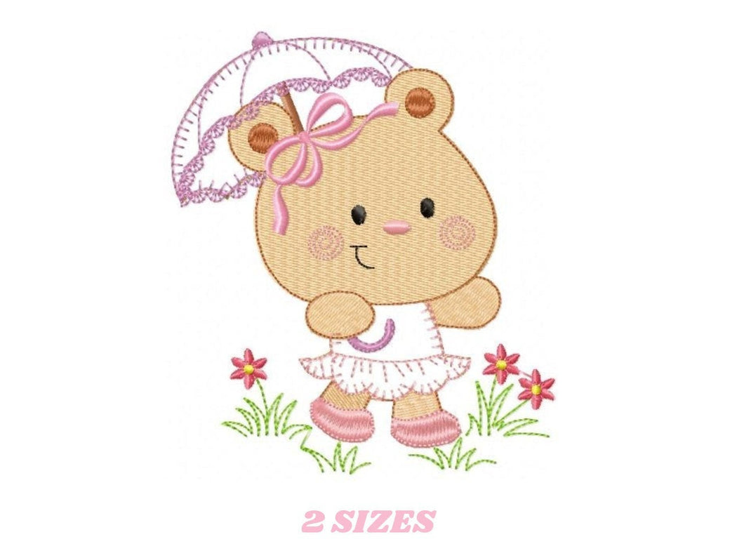 Bear embroidery designs - Teddy embroidery design machine embroidery pattern - Mama bear with umbrella embroidery file - instant download