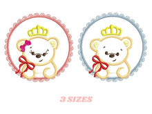 Load image into Gallery viewer, Bear embroidery designs - Teddy embroidery design machine embroidery pattern - baby girl embroidery file - King Bear applique design Frame
