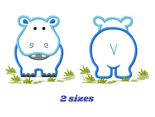 Hippo embroidery designs - Safari Wild Animal machine embroidery pattern - Baby boy Hippo applique pattern front & back - Instant download Marcia Embroidery