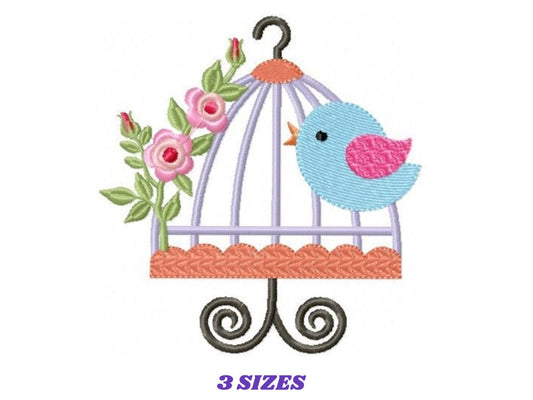 Bird embroidery designs - Birdcage embroidery design machine embroidery pattern - instant download - Kitchen embroidery digital file  flower