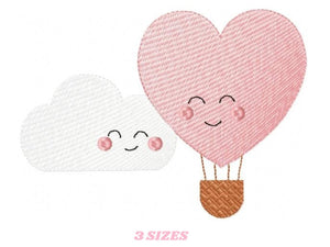 Balloon embroidery designs - Hot air balloon embroidery design machine embroidery pattern - Clouds embroidery Heart embroidery cloud design