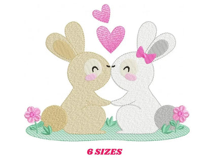 Couple Bunny with hearts embroidery design - Rabbit Fanily Valentines with hearts machine embroidery pattern - Love file - Instant download Marcia Embroidery