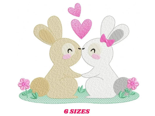 Couple Bunny with hearts embroidery design - Rabbit Fanily Valentines with hearts machine embroidery pattern - Love file - Instant download Marcia Embroidery