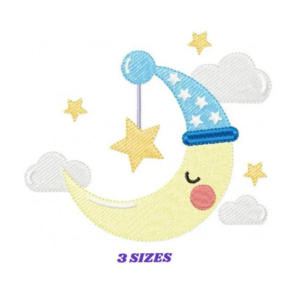 Sleeping moon embroidery design - half moon embroidery design machine embroidery pattern - baby embroidery file - kid embroidery moon sky Marcia Embroidery