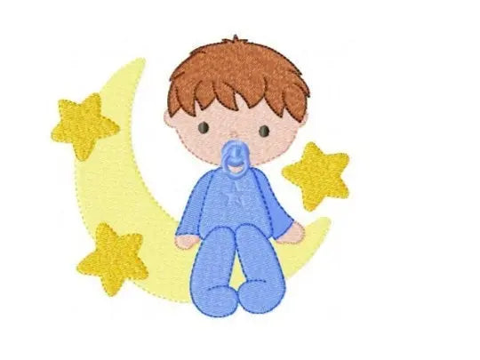 Sleeping boy embroidery design - Half moon with stars machine embroidery pattern - Baby boy file - Instant digital download pes jef dst hus Marcia Embroidery