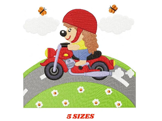 Hedgehog embroidery designs - Motorcycle embroidery design machine embroidery pattern - Porcupine in a bike embroidery file instant download Marcia Embroidery