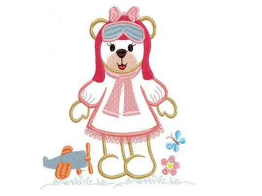 Girl Pilot embroidery designs - Bear embroidery design machine embroidery pattern - Teddy bear applique design - Baby girl embroidery file Marcia Embroidery