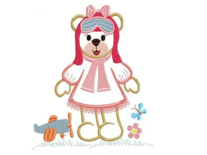 Girl Pilot embroidery designs - Bear embroidery design machine embroidery pattern - Teddy bear applique design - Baby girl embroidery file Marcia Embroidery