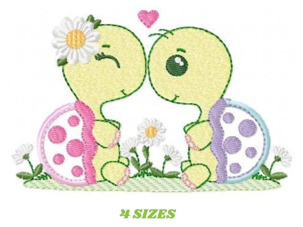 Turtle couple embroidery design - Animal in love embroidery designs machine embroidery pattern - Turtle applique file - Instant download